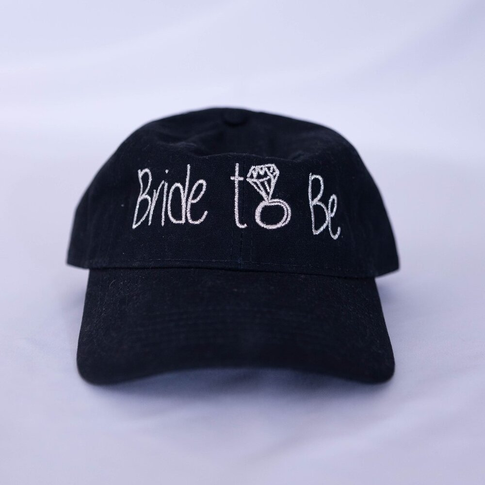 Bride-To-Be Black Baseball Cap with Diamond Ring Design and Silver Embroidery
